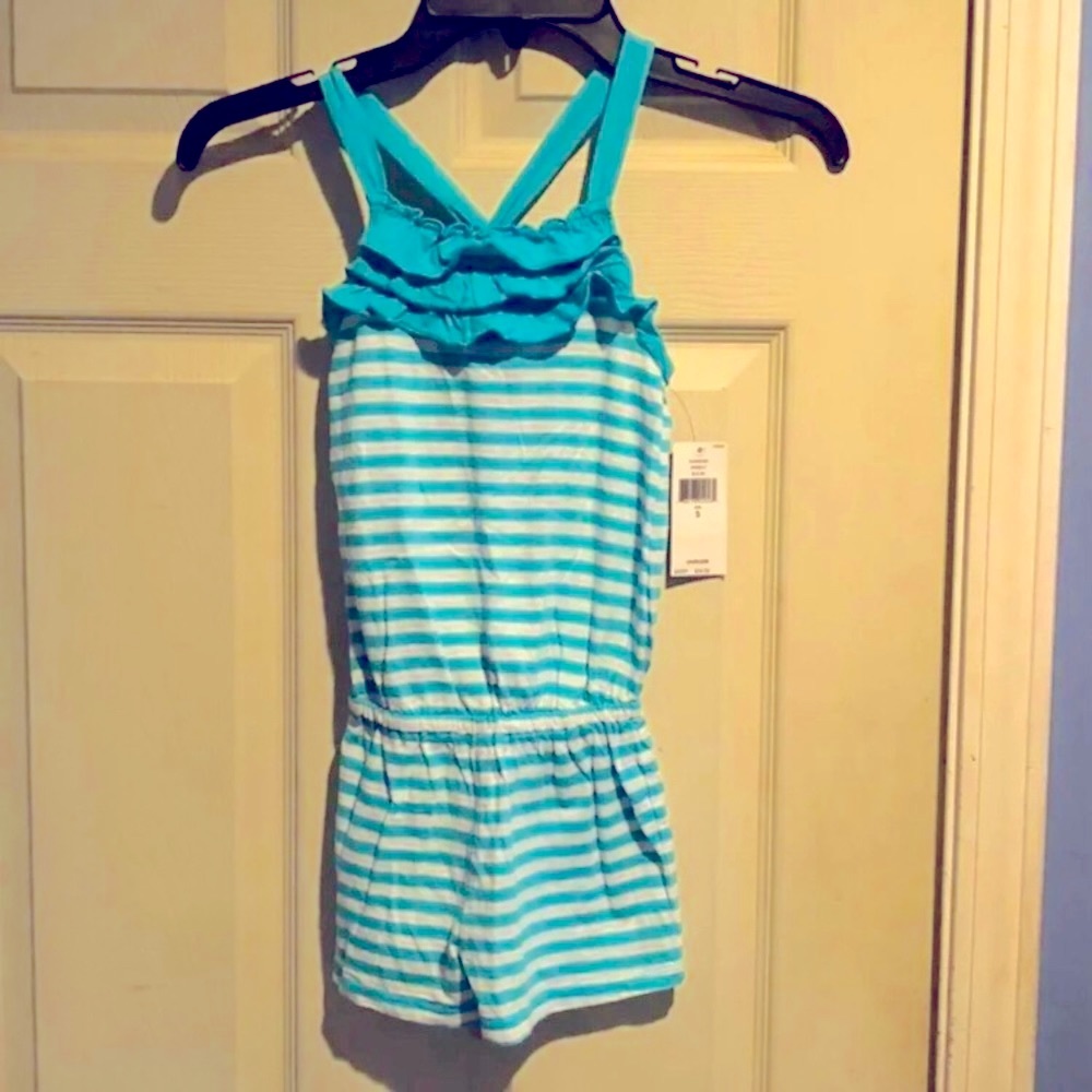 NWT Girls Chaps Size 5 Blue Stripe Romper